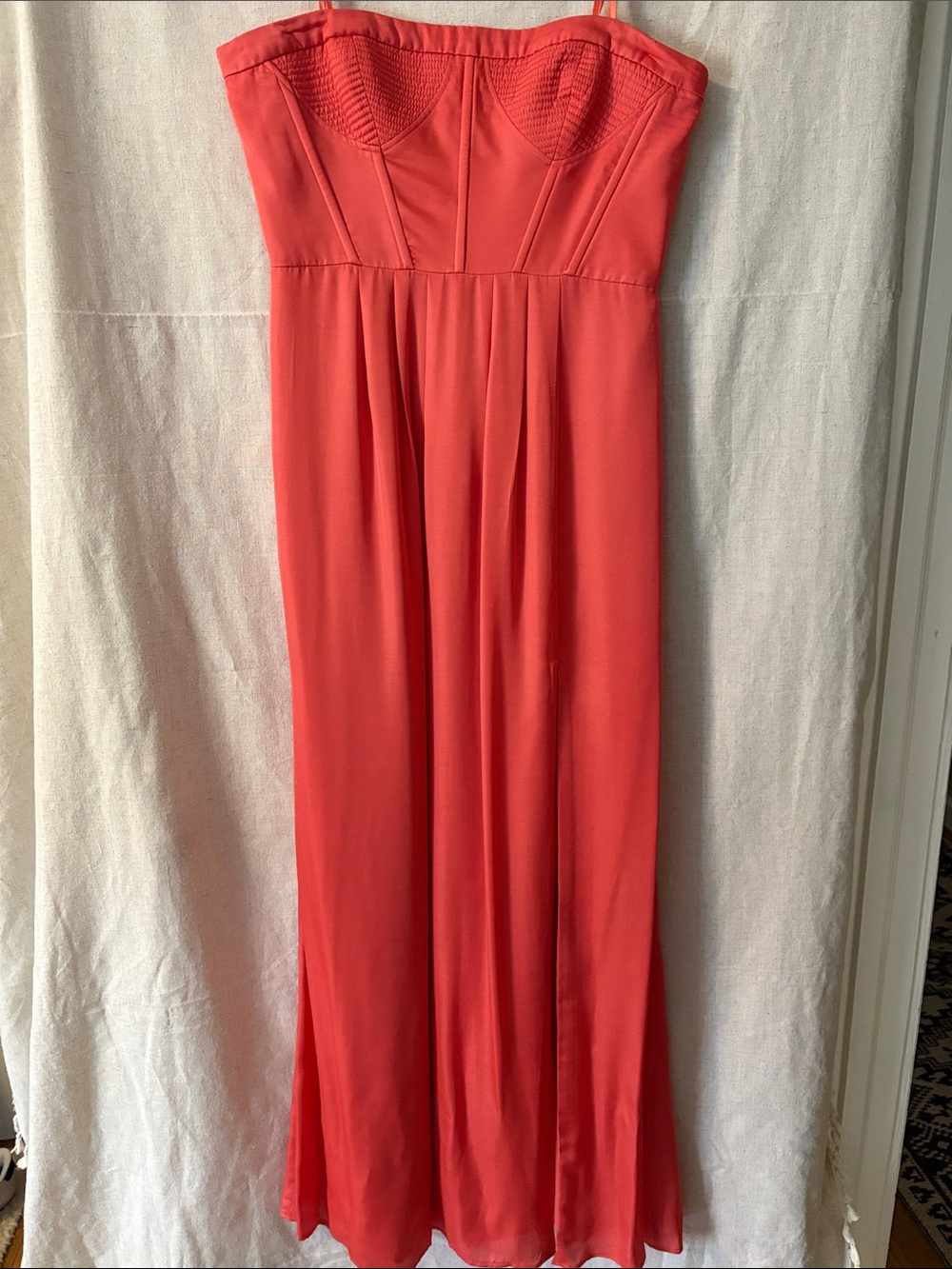BCBGMaxAzria Strapless Coral-Orange Maxi Dress